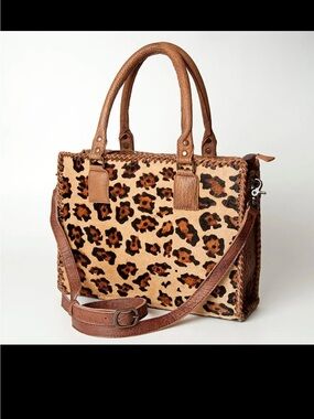American Darling Leopard Print Tote with Brown Trim